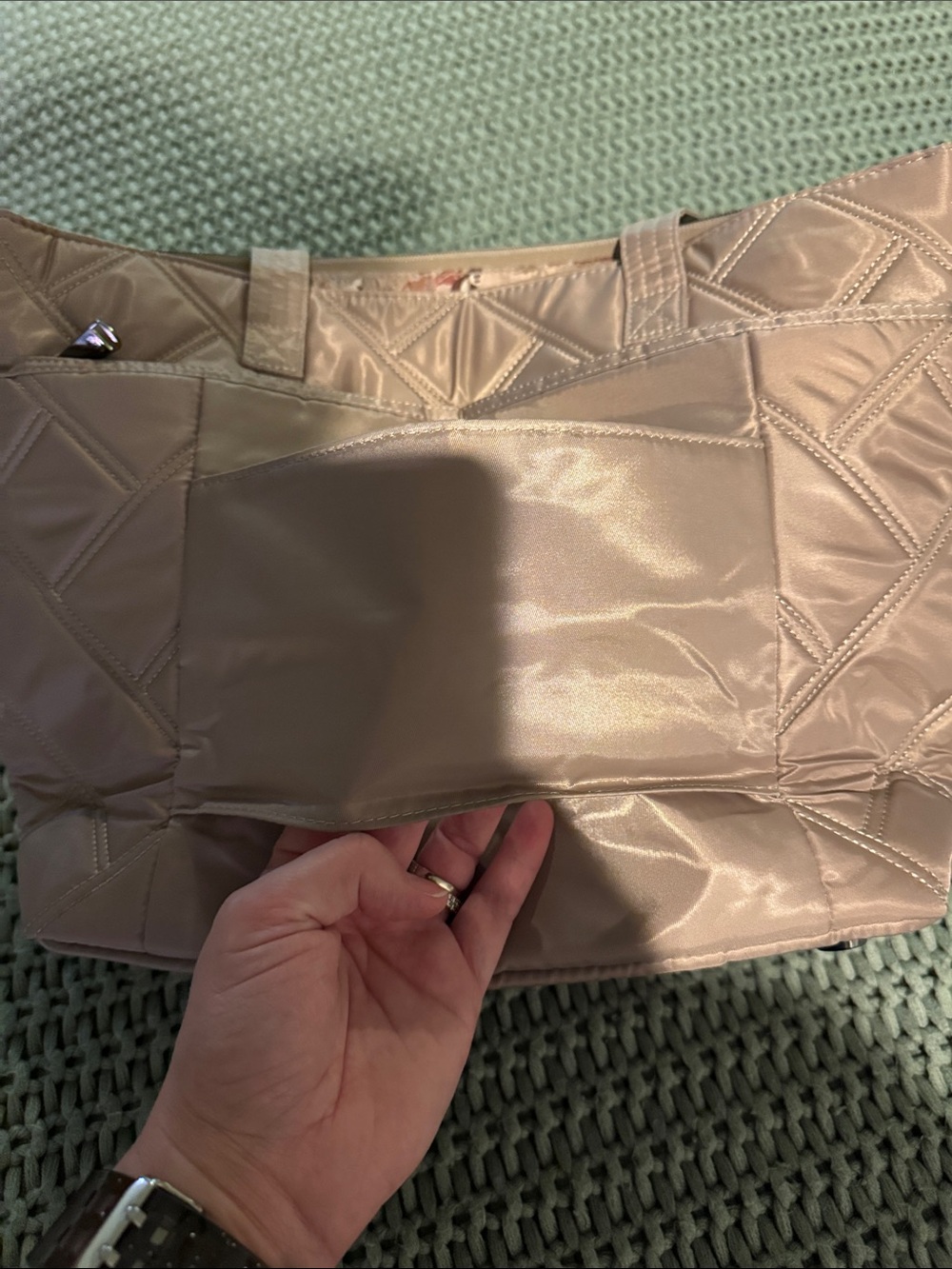 Quilted Light BiegeTote Bag - Women - Picture 8 of 9